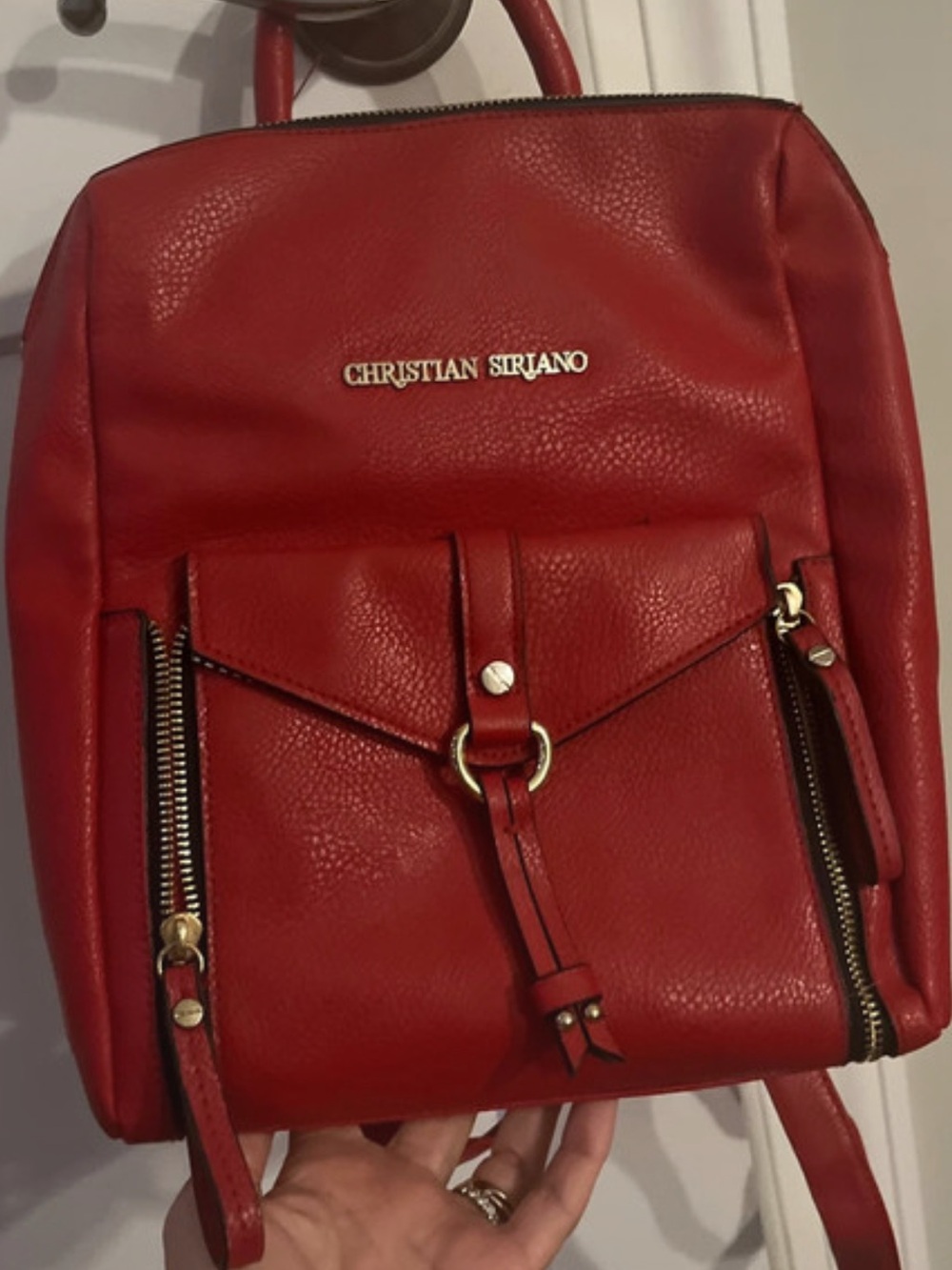 Christian Siriano Red Pebbled Leather Mini Backpack